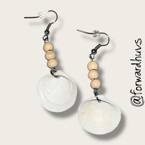 Bundle Sale 3 for $15 | Boho Beach Shell Earrings with Wooden Beads - Picture 3 of 7